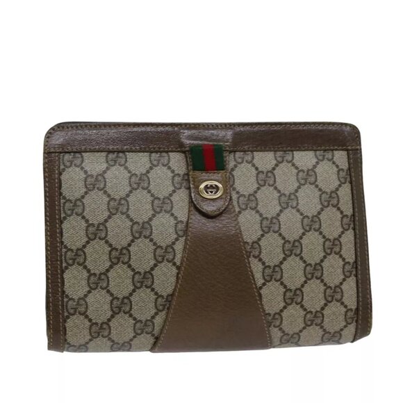 GUCCI GG Supreme Web Sherry Line Clutch Bag Beige Red Green - Picture 1 of 16